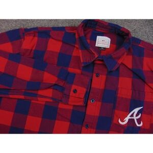 Atlanta Braves Flannel Shirt Mens Med Red Blue Plaid MLB Genuine Merchandise